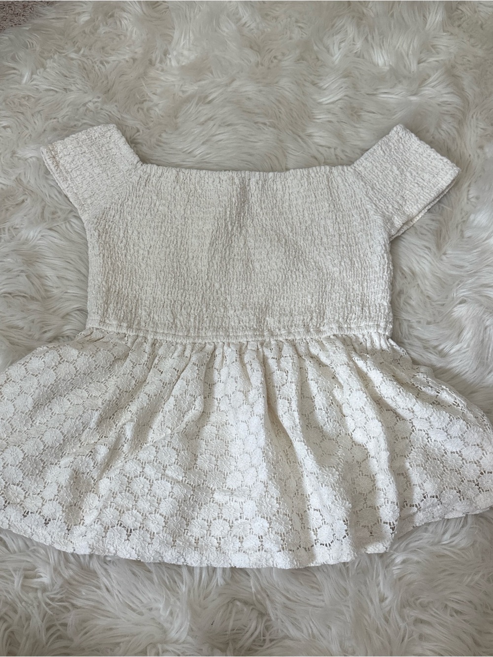Hollister Ivory Off-Shoulder Lace Peplum Top